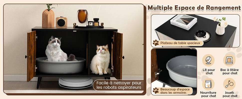 meuble caché pour boîte à litière pour chat