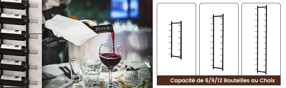 Happysnow Lot de 6 étagères à vin murales - Support pour bouteilles de vin rouge avec vis - Organisateur en métal
