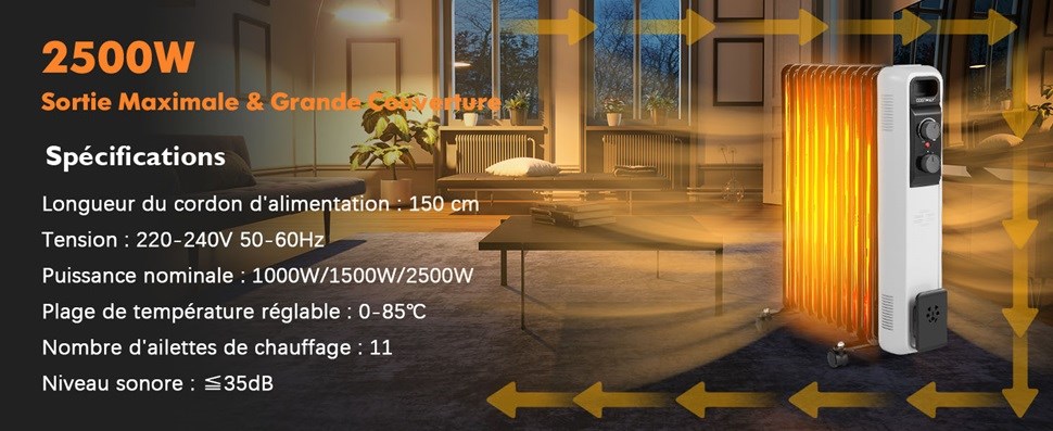 radiateur à huile avec protection anti-basculement