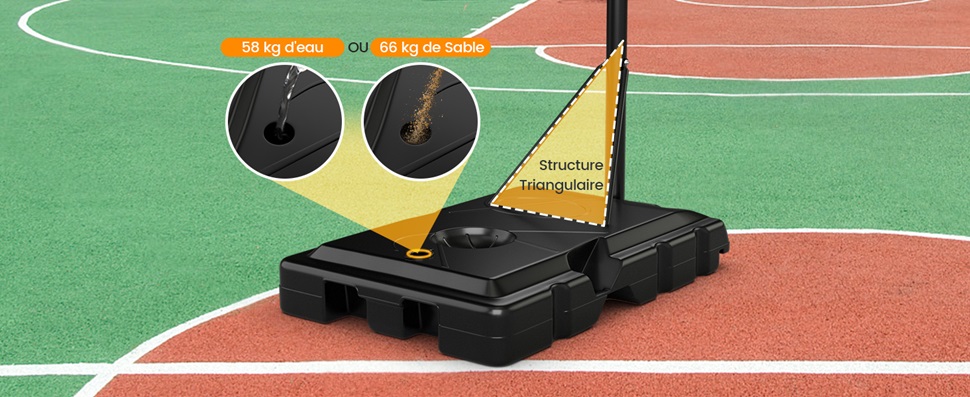 Panier de basket-ball réglable en hauteur