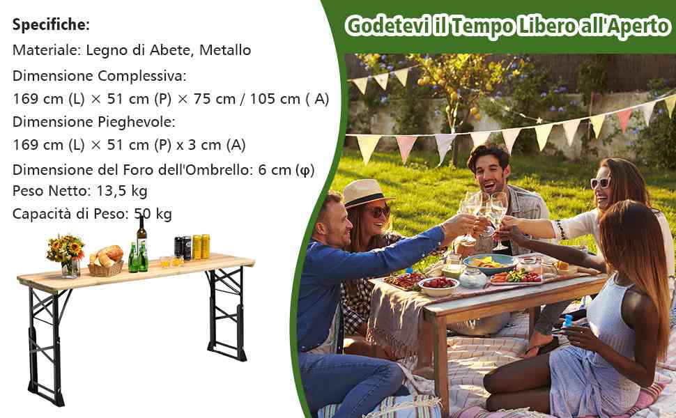 tavolo da picnic regolabile