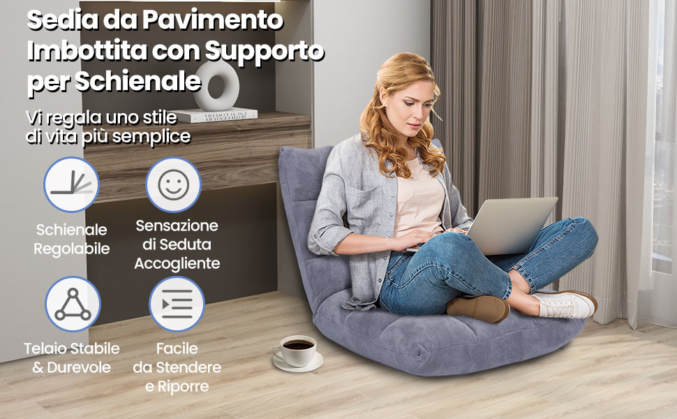 Sedia imbottita da pavimento regolabile in 14 posizioni