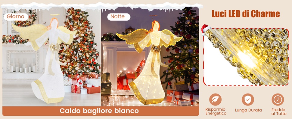 Albero Di Natale Luminoso Da 220cm Con 592 Luci A LED Bianco Caldo E 8 Effetti Luce Struttura