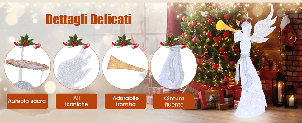 24 Decorazioni Per Albero Di Natale A Forma Di Ali D'angelo - Piume Bianche Naturali E Legno, 12 Cm, Set Con 2 Espressioni