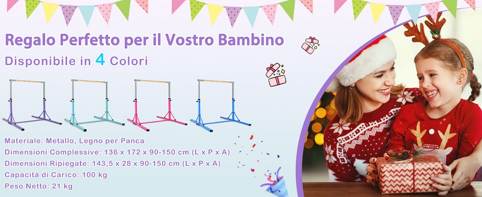 La sbarra ginnica fornisce 13 livelli di regolazione per i bambini.