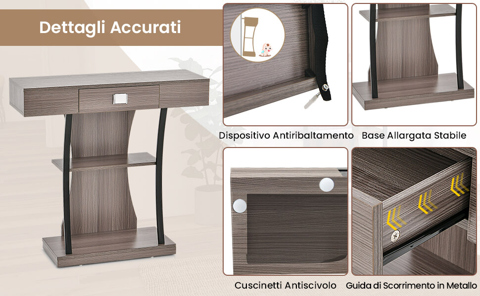 PADMA HOUSE Tavolo consolle con 2 cassetti, piccolo divano con ripiani, tavolo d'ingresso per soggiorno, ufficio, 90 x 35 x 76,5 cm (Couleur Noyer foncé
