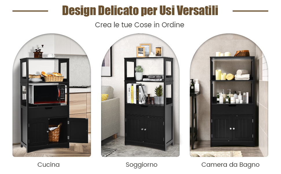 Tangkula Armadio A Colonnina Bagno Con Cassetto E Mensola - 61x33x121,9 Cm, Bianco, 2 Ripiani Aperti E Anta, Mobile Alto Autoportante