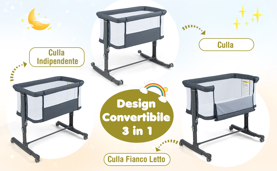 Culla per bambini con altezza regolabili