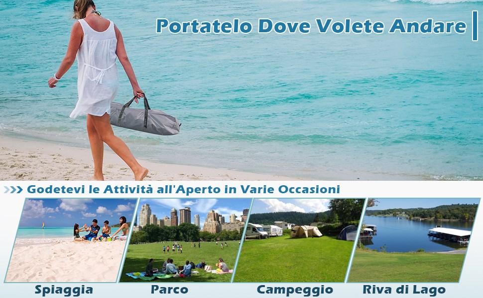 COSTWAY Tenda Da Spiaggia Per 6-8 Persone – 327x327 Cm – Gazebo Portatile Con Borsa E Picchetti