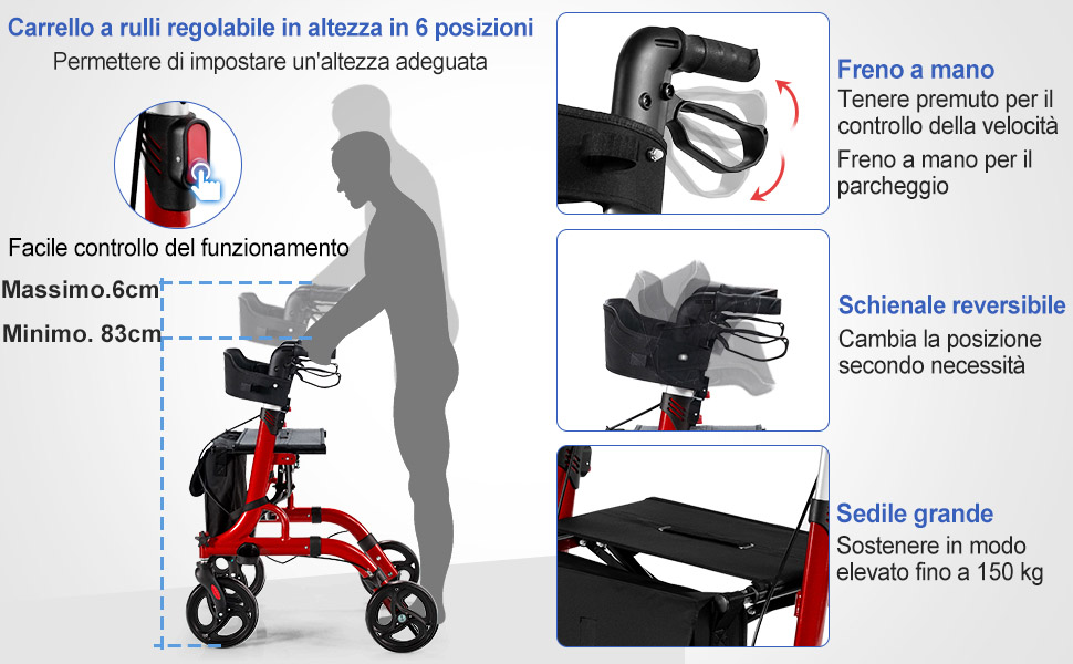 Deambulatore per anziani 4 ruote