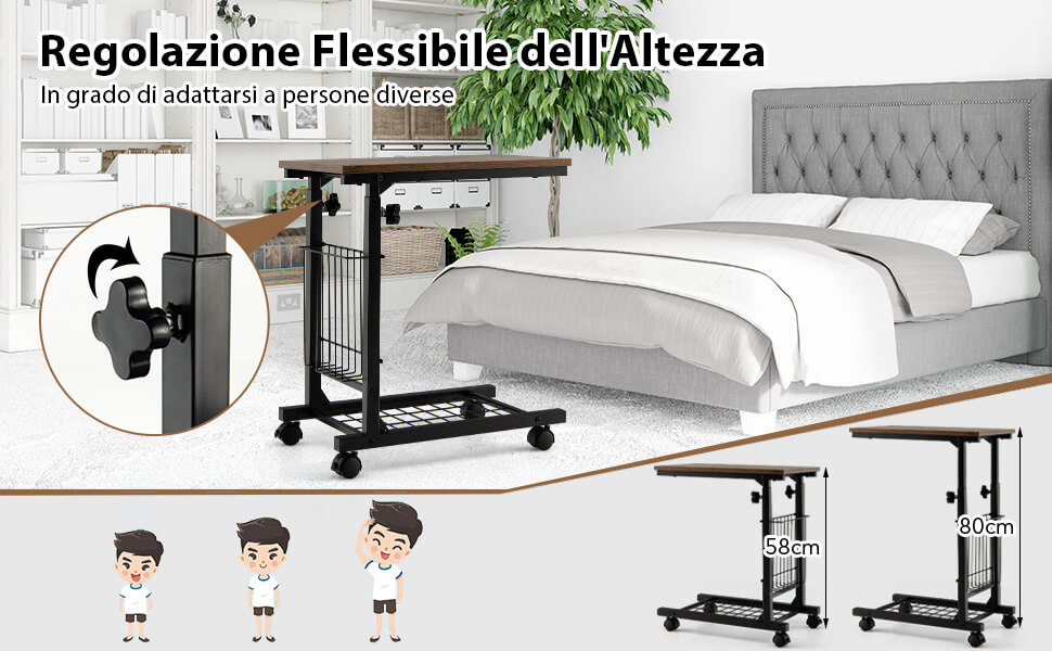 Tavolino A Forma Di C Con Ruote Girevoli 360° – Ripiani Portaoggetti Per Divano, Letto, Laptop, Soggiorno, Camera Da Letto