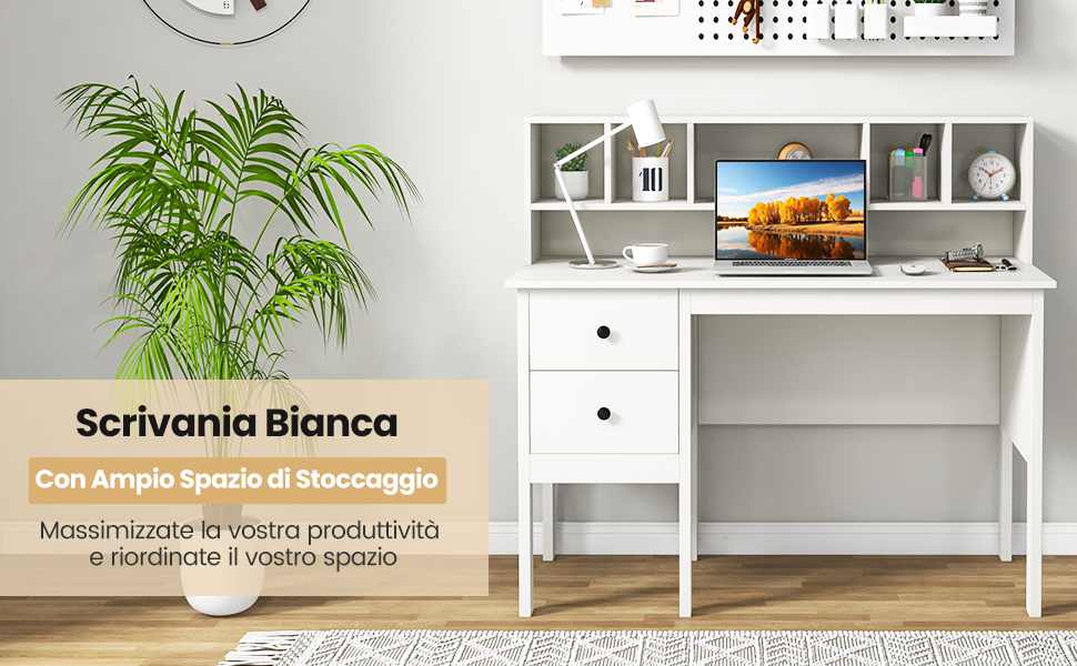 Scrivania A L Da 167,6 Cm Con Prese E Porte USB, 4 Cassetti In Tessuto E 2 Supporti Monitor: Per Computer, Gaming E Ufficio