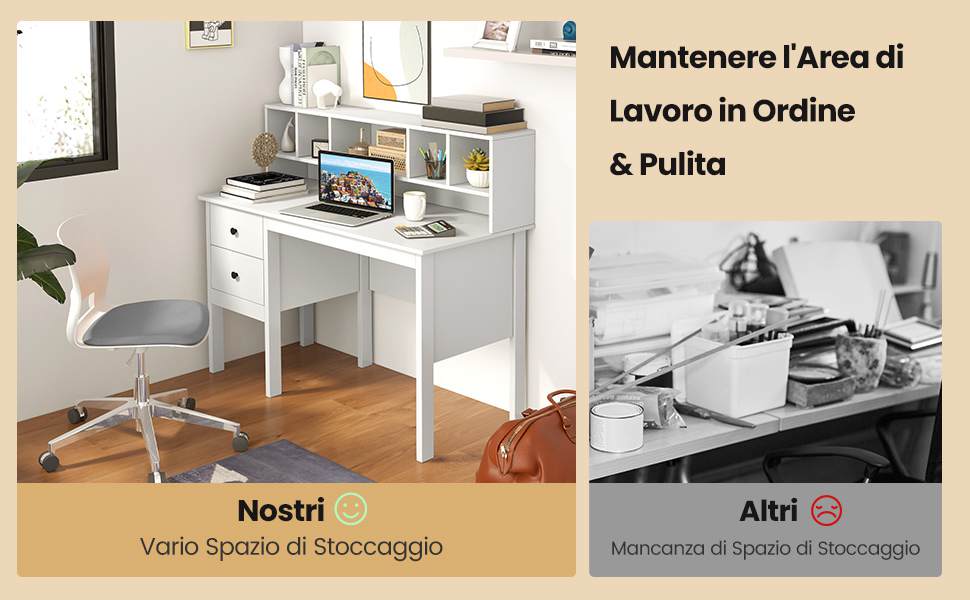 Scrivania A L Con Prese USB E Cassetti, 167,6 Cm, Per Computer E Gaming, 4 Cassetti In Tessuto E Supporti Monitor - 3