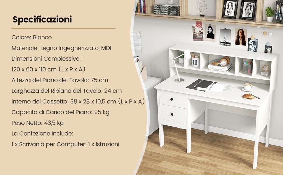 Scrivania Per Computer A Forma Di L Con Supporto Per Monitor Postazione Di Lavoro Lunga Per 2 Persone
