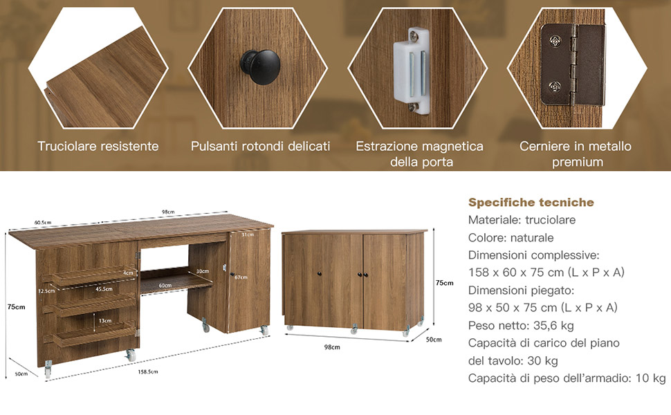 Tavolo pieghevole per cucire