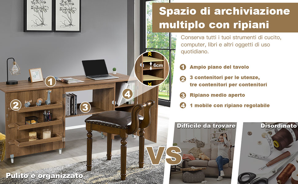 Tavolo versatile a ribalta per computer con mensole