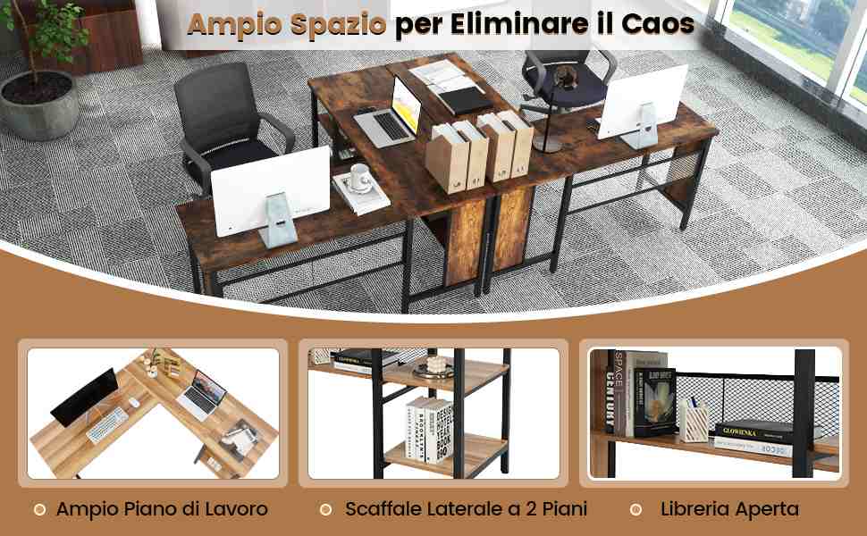 Bakaji Scrivania Angolare a L con Libreria 2 Ripiani