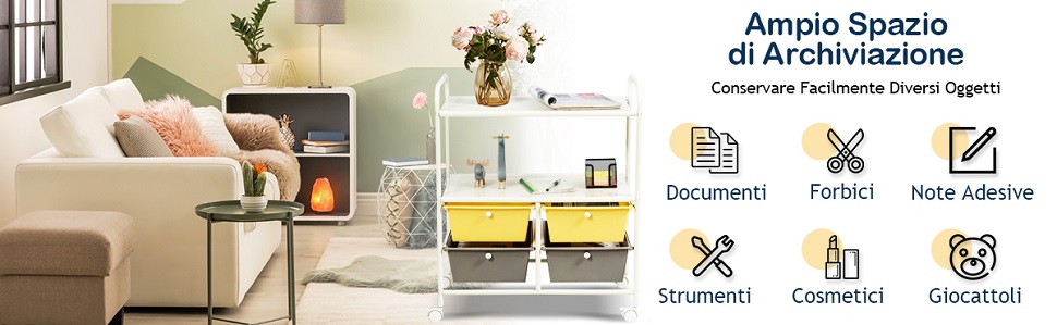 Carrello con 4 cassettiere e 2 piani