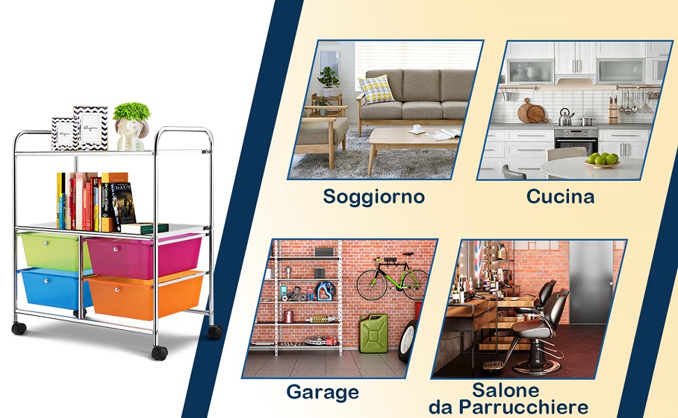 Carrello con ruote e cassetti rimovibili