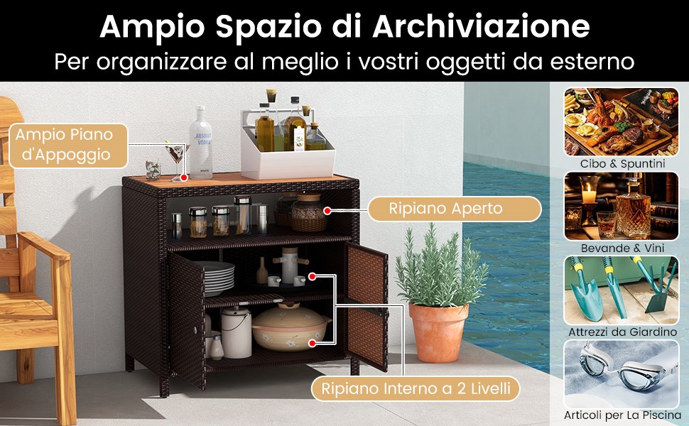 Armadietto Portaoggetti In Rattan Huuger Con Ante - Cucina, Sala Da Pranzo, Ingresso - Naturale, Piedini In Legno Massello - 3