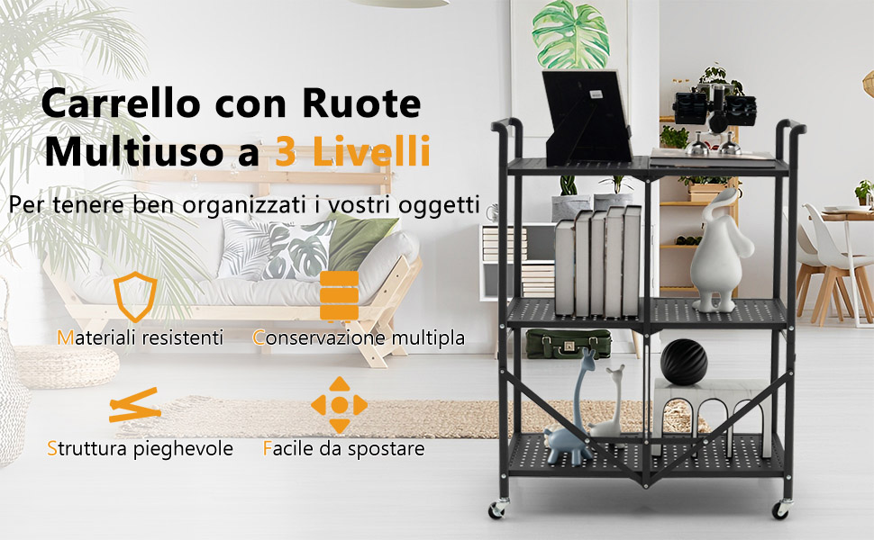 Carrello Portaoggetti Multiuso 3/4 Livelli Con Ruote – Scaffale Mobile Per Libri, Cucina, Lavanderia E Aula - 2