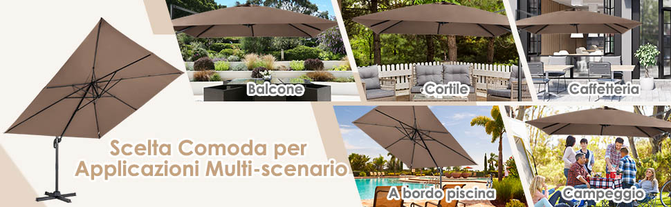 COSTWAY Ombrellone da Giardino 300 cm, Ombrellone da Esterno con Pulsante Manuale e Inclinazione Regolabile, Protezione UV, Ideale per Piscina, Balcone, Giardino (Beige