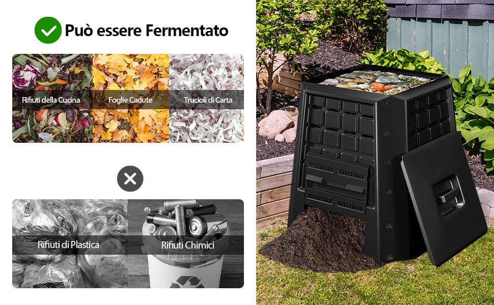 Compostiera da giardino per compost da esterno con coperchio