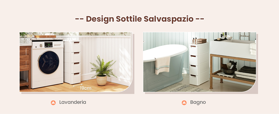 Armadietto portaoggetti sottile da bagno, 2/3/4 ripiani, impermeabile