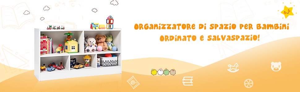 Scaffale legno con 5 scompartimenti per stanza