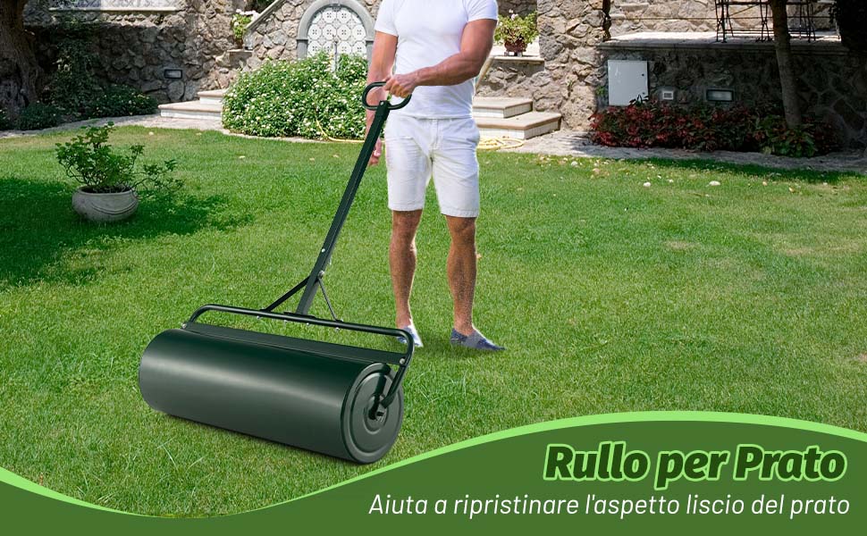 Rullo per prato in metallo con gancio