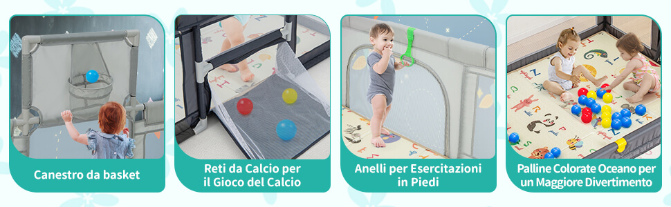 COSTWAY Box per Bambini, Centro Attività Portatile con Cancelli di Sicurezza, con Retri Traspiranti e Ventose Antiscivolo, Cancello 50 Palline (grigio sicuro