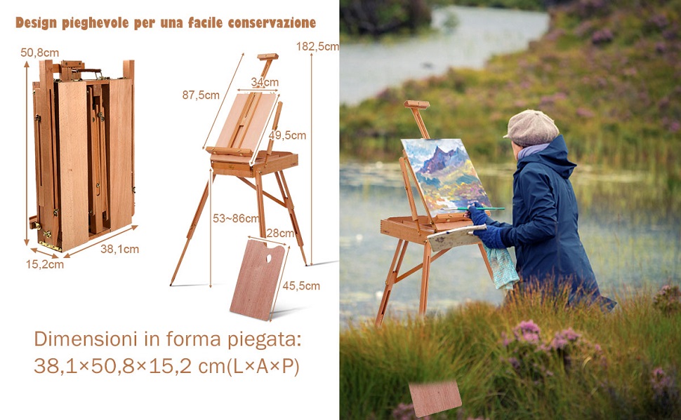 REMBRANDT Cavalletto Da Tavolo In Legno Di Faggio – Pieghevole E Regolabile, Con 3 Cassetti Per Pittura