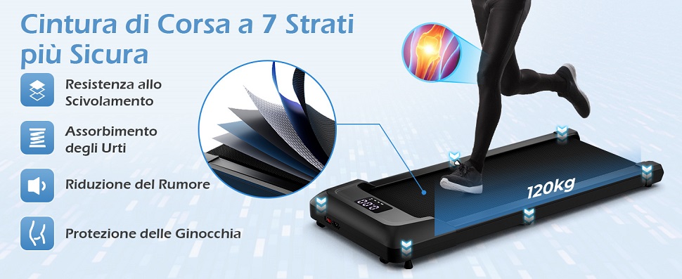 SubSun Tapis Roulant Pieghevole 3 In 1 - Inclinabile Con Manubrio - Motore 2,5 HP - Peso Max 120 Kg - Versione Casa/Ufficio - 3