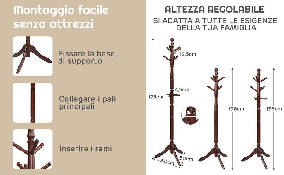 Appendiabiti in legno di gomma