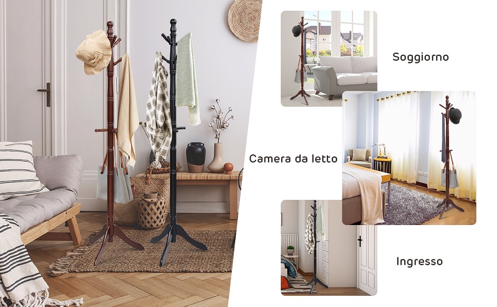 Appendiabiti a stelo: con 6 ganci per cappelli e 12 ganci per abiti