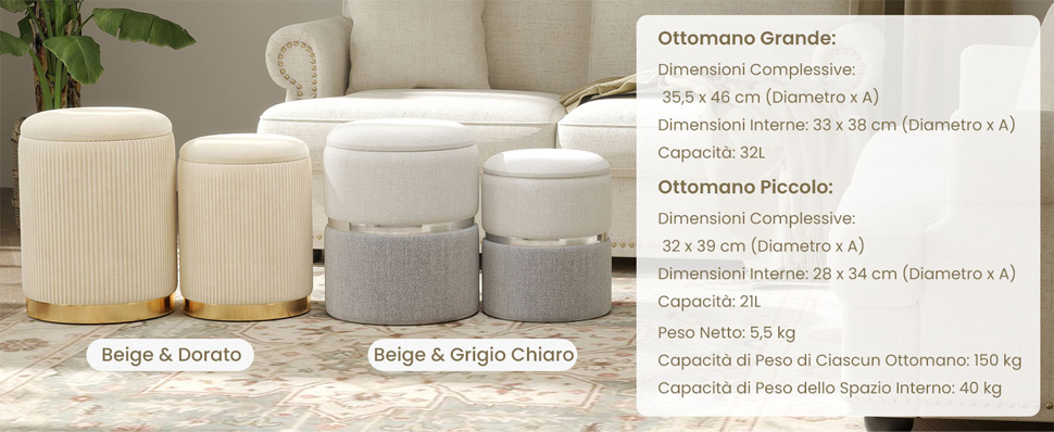 Homepop Pouf ottomano imbottito rotondo trapuntato con spazio per soggiorno e camera da letto, arredamento decorativo per la casa, spago piccolo