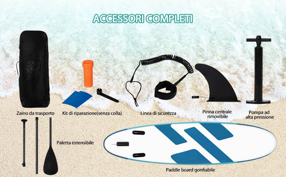 Humberto Tavola da SUP gonfiabile, 33 x 83 x 15 cm, con pompa a mano, guinzaglio, kit di riparazione, custodia impermeabile per telefono e zaino, tavola da paddle per adulti (manta turchese