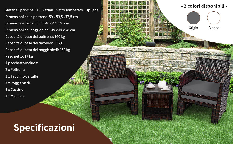 Set Di Mobili da Giardino Salotto Salottino in Rattan 4 Posti con Tavolino Ripiano In Vetro 2 Poltrone Divano 2 Posti Giardino Esterno Piscina Bianco | Leroy Merlin