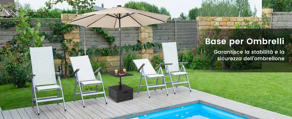 Base Per Ombrellone Con Ruote – Resistente In Metallo, Riempibile Fino A 45 Kg, Per Pali Ø 3,2-5,1 Cm (Patio, Giardino, Piscina)