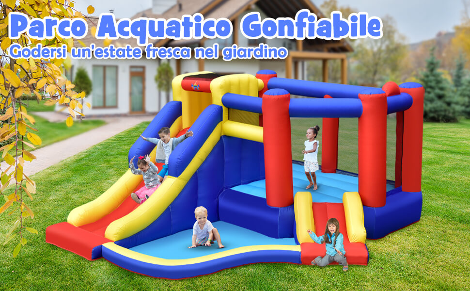 Castello gonfiabile con scivolo lungo e borsa di trasporto, Centro attività gonfiabile per bambini per cortile