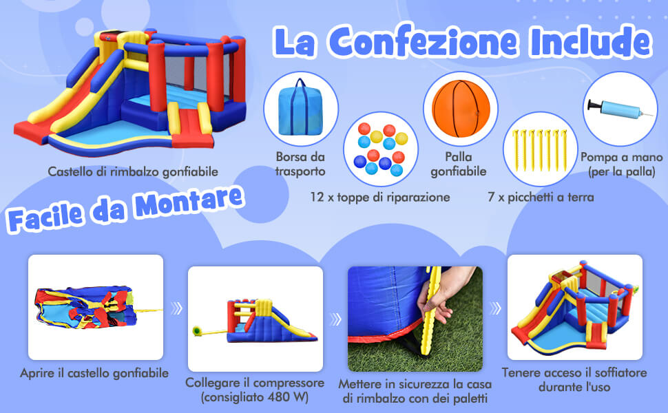 Castello Gonfiabile FANTASK Con Scivoli, Piscina E Basket - Parco Acquatico Per Esterni