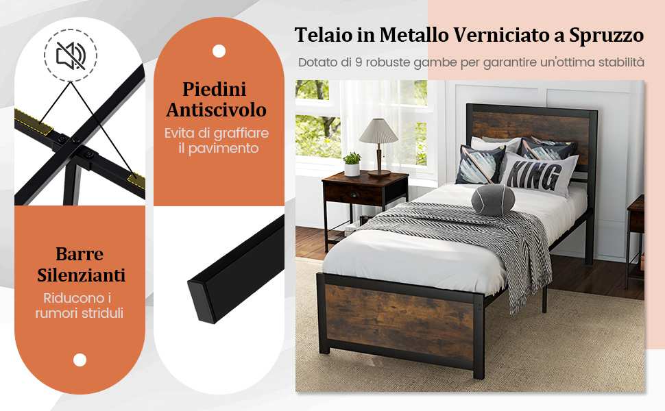 Rantry Struttura per letto con testiera in metallo bianco 200 x 200 cm, base a rete per adulti, bambini e ragazzi, facile montaggio tipo 1 letti e reti