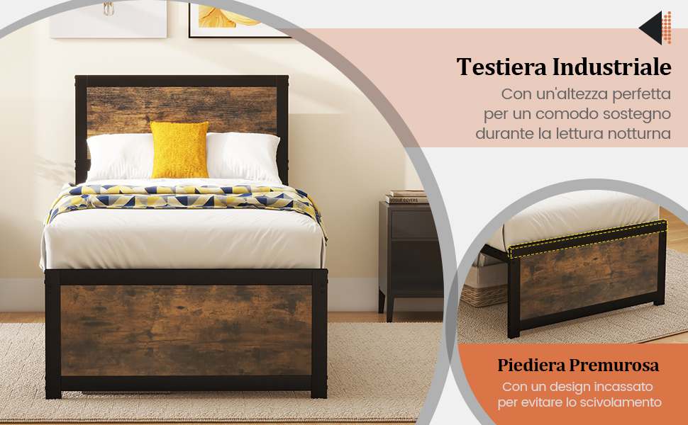 GIME Piattaforma per letto singolo, senza bisogno di molle, struttura letto matrimoniale in metallo con testiera/pediera portaoggetti, base per materasso bianco