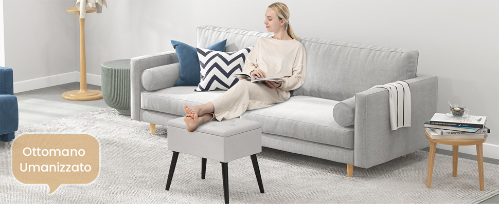 Pouf in velluto con gambe in legno massello