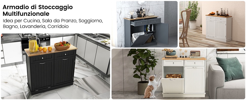 Pattumiera da parete con coperchio per armadietti da cucina, porta sottolavello, per bagno, cucina, ufficio, dimensioni: B