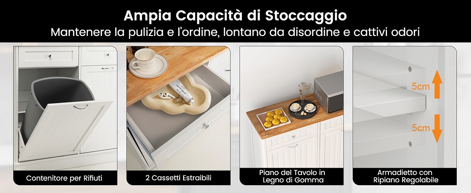 Pattumiera tonda apertura automatica emuca per fissaggio anta con coperchio, 1 cesto 13 lt, tecnoplastica finitura bianco
