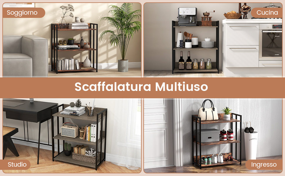 Libreria a 3 ripiani con design aperto per un facile accesso
