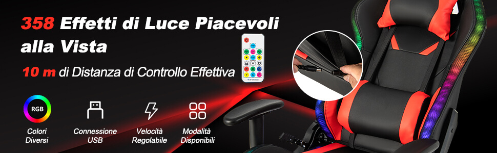 Sedia da gioco con luci RGB LED