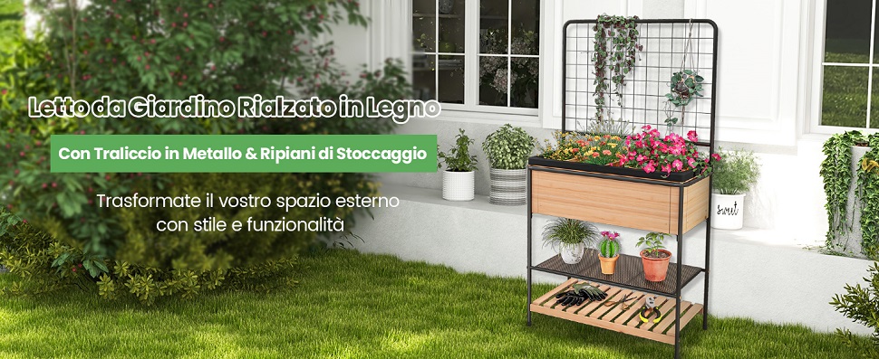 Fioriera rialzata da giardino in legno con gambe fori di drenaggio e