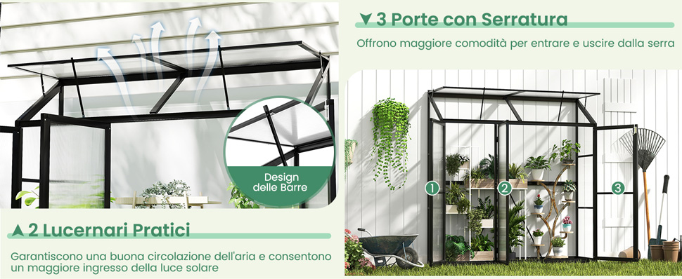 Serra mini walk-in con lucernario e 3 porte bloccabili